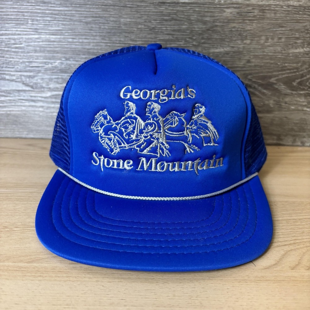 Vintage Georgia Stone Mountain Hat Cap Snap Back Blue Trucker Mens Souvenir 80s